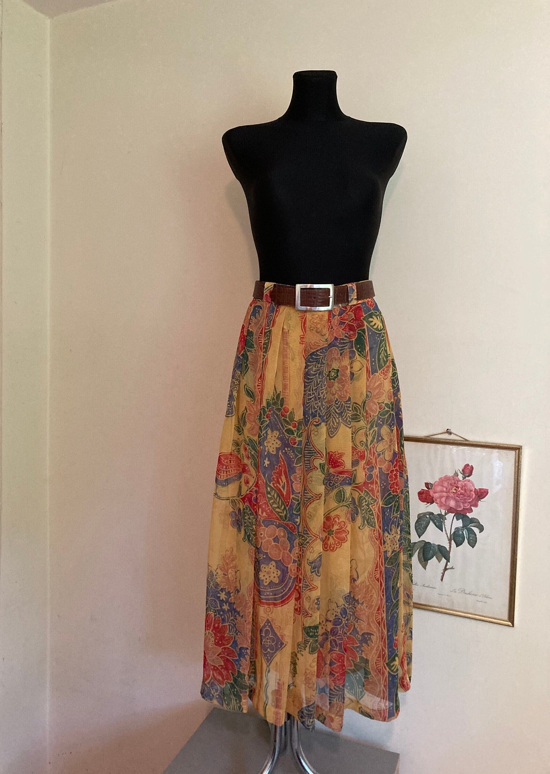 Vintage Long Maxi Skirt W/floral Sheer Overlay by Gerry Weber - Etsy