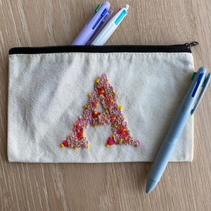 Custom Hand embroidered initial makeup bag