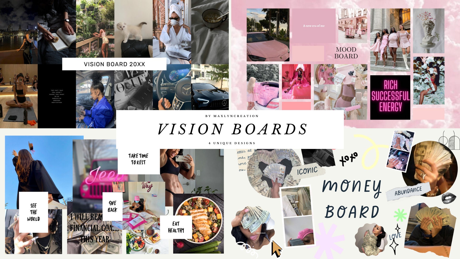 VISION BOARD Template With 4 Customizable Version to Edit in Canva ...