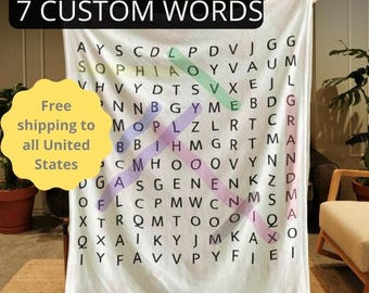 Personalized Name Word Search Velveteen Plush Blanket | Custom Puzzle Blanket