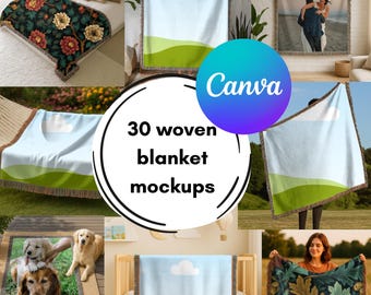 30 Editable Woven Blanket Mockup Canva Template Bundle (Digital Download)