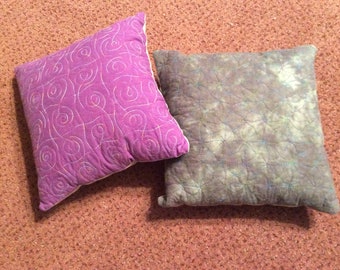 Two 11" throw pillows of hand dyed fabric