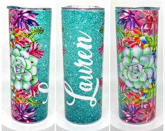 Succulent Personalized Tumbler Cup, Personalized Tumbler for Her, Succulent  Gift for Her, Tumbler Lid Straw, Ombre Succulent Sublimation Cup