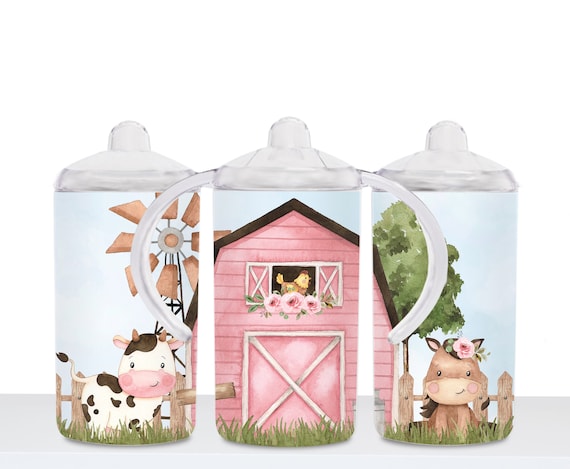 Kids Cute Farm Animal Pink Sippy Cup/ Toddlers Tumbler 12 Oz Stainless Steel