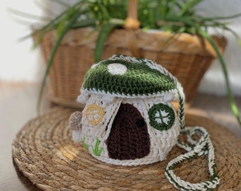 Crochet Mushroom House Bag: Small Crossbody Bucket Bag