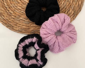 Handmade Knitted Mohair Scrunchie: Elegant Hair Accessory