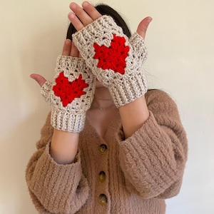 Crochet Heart Fingerless Gloves: Granny Square Knit Arm Warmers