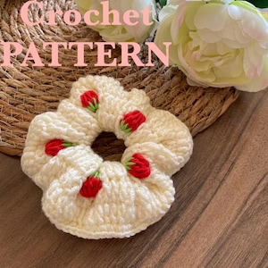 Patrón de coletero de fresa a crochet: accesorio para el cabello hecho a mano (PDF)