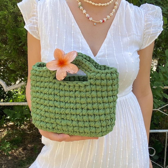 Bolso de crochet grueso verde: mini bolso de mano de mezcla de