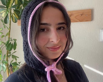 Handmade Granny Square Knit Balaclava: Winter Hat with Bow