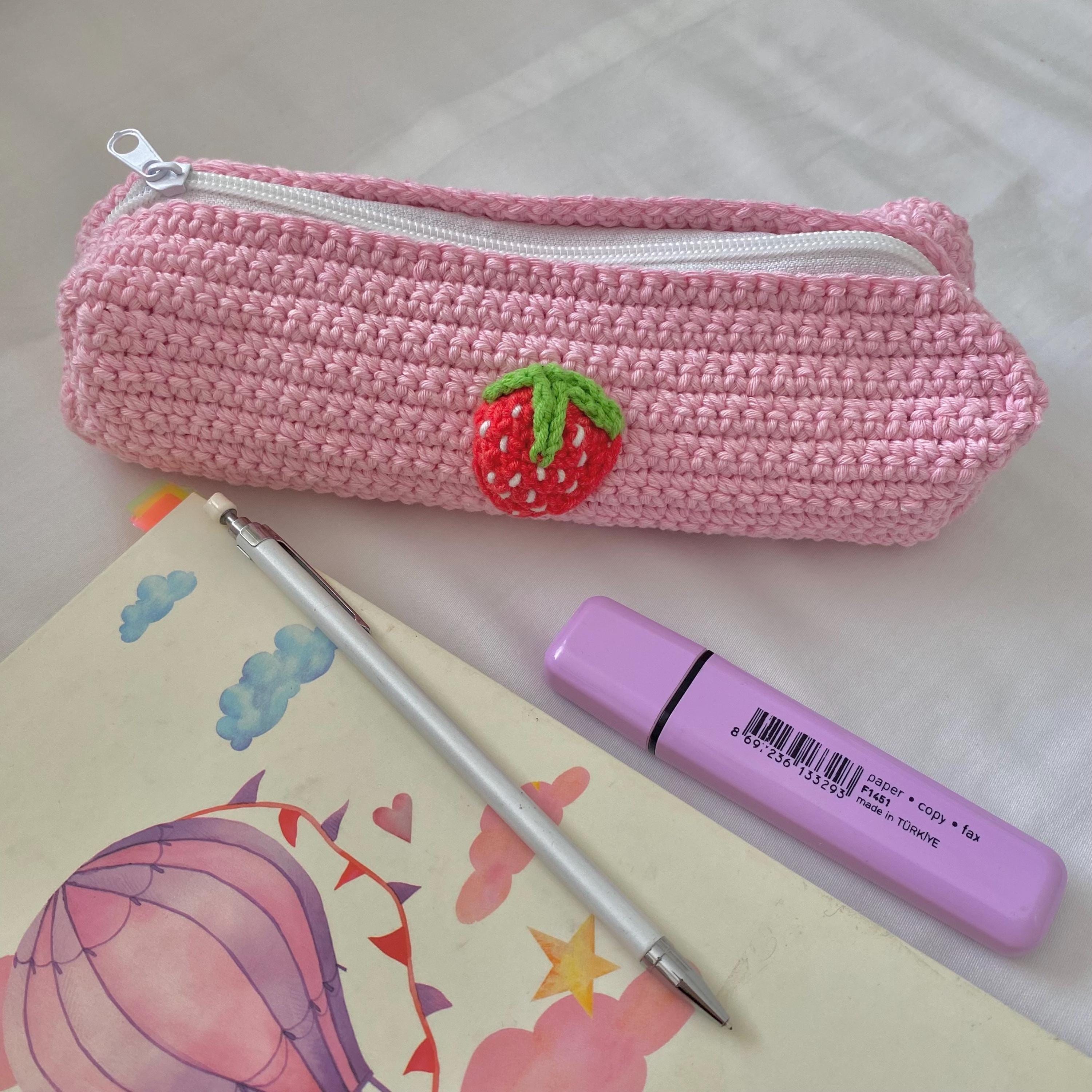 Crochet Strawberry Pencil Case: Pink Zipper Pen Pouch - Etsy