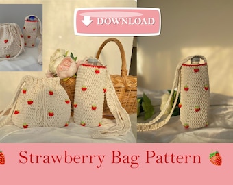 Strawberry Crochet Bag & Bottle Holder Pattern: DIY Kawaii Tote (PDF)