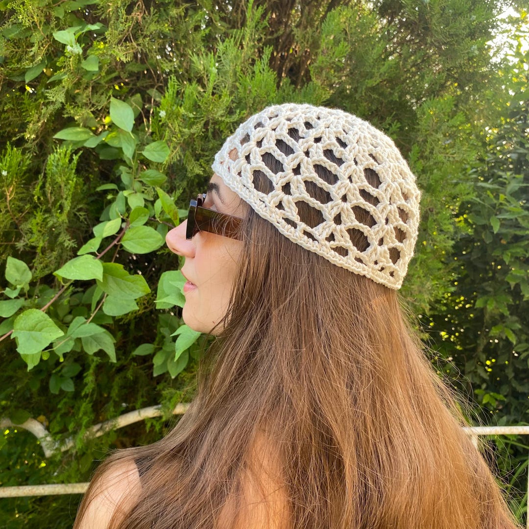 Crochet Cotton Blend Skull Cap: Boho Summer Head Wrap - Etsy