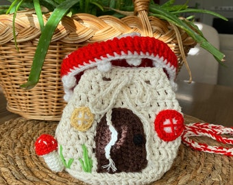 Crochet Mushroom House Bag – Handmade Crossbody Purse