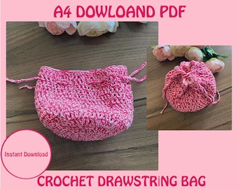 Crochet Drawstring Makeup Bag Pattern, DIY Cosmetic Bag (A4 Downloadable PDF)