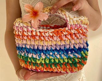 Colorful Crochet Mini Bag: Handmade Chunky Boho Tote