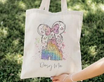 Rainbow Castle Tote Bag, Castle Tote Bag, Minnie Castle Personalised Bag, Personalised Tote Bag, Shopping bag, Grocery Bag, Reusable Bag