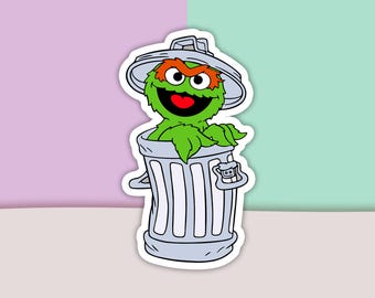 Oscar the Grouch Sticker, Garbage Sticker, Sesame Street Sticker, Vinyl Sticker, Decal Sticker For Laptop, Die Cut Sticker