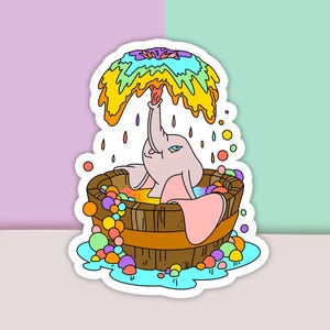 Dumbo Rainbow Bath Sticker, Dumbo Sticker, Elephant Sticker, Vinyl Sticker, Decal Sticker For Laptop, Die Cut Sticker