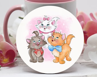 Aristocats Coaster, Aristocats Gift, Cat Coaster, Personalised Drink Coaster, Coffee Tea Coaster, Cute Coaster Gift, Desk Accessories