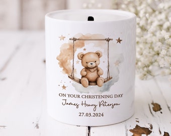 Personalised Money Box, Christening Gift, Teddy Bear, Christening Keepsake, Christening Gifts, Baptism Gifts, Baby Gift, Piggy Bank