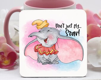 Dumbo Soar Coaster, Dumbo Gift, Elephant Coaster, Personalised Drink Coaster, Coffee Tea Coaster, Cute Coaster Gift