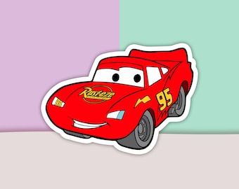 Red Car McQueen Sticker, Lightning McQueen Sticker, Race Car Sticker, Vinyl Sticker, Decal Sticker For Laptop, Die Cut Sticker