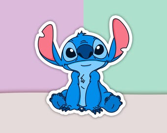 Stitch Sit Sticker, Stitch Sticker, Blue Alien Sticker, Vinyl Sticker, Decal Sticker For Laptop, Die Cut Sticker