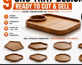 9 ontwerpbestanden voor CNC-trays – houtfreesprojecten (Fusion 360, STL, DXF)