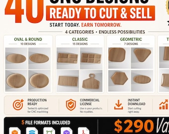 40 CNC Designs Bundle – Tray, Bowl, Board Files with Commercial License