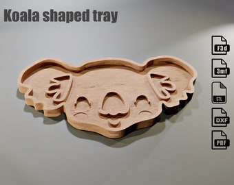 Koala face wooden tray design for CNC routers  - CNC files for wood routers (f3d, 3mf, stl, dxf, pdf)