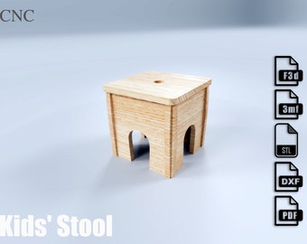Stool plywood furniture for kids - CNC designs Easy to build and ready for makers, CNC parametric design file