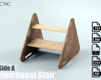 Plywood Child stairway & chair furniture CNC files / woodworking project - editable 3d model  and plans for CNC router by Agilemaking