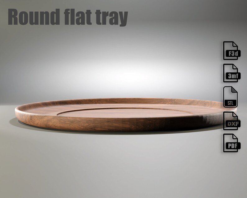 May include: A round wooden tray with a slightly raised edge. The tray is made of dark wood and has a smooth, polished finish.