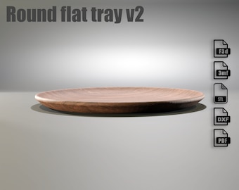 Round flat tray - CNC files for wood routers (Fusion 360, 3mf, stl 3d model, DXF Vector, pdf plans)