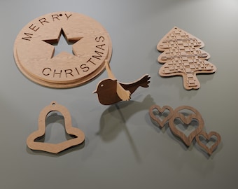 CNC files for Christmas ornaments - Laser cut - 3D printing. Fusion 360 files