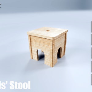 May include: A light-colored wooden kids' stool with a square seat and arched cutouts in the sides. The stool has a simple, modern design. The text "Kids' Stool" is visible at the bottom. The image also includes file type icons.