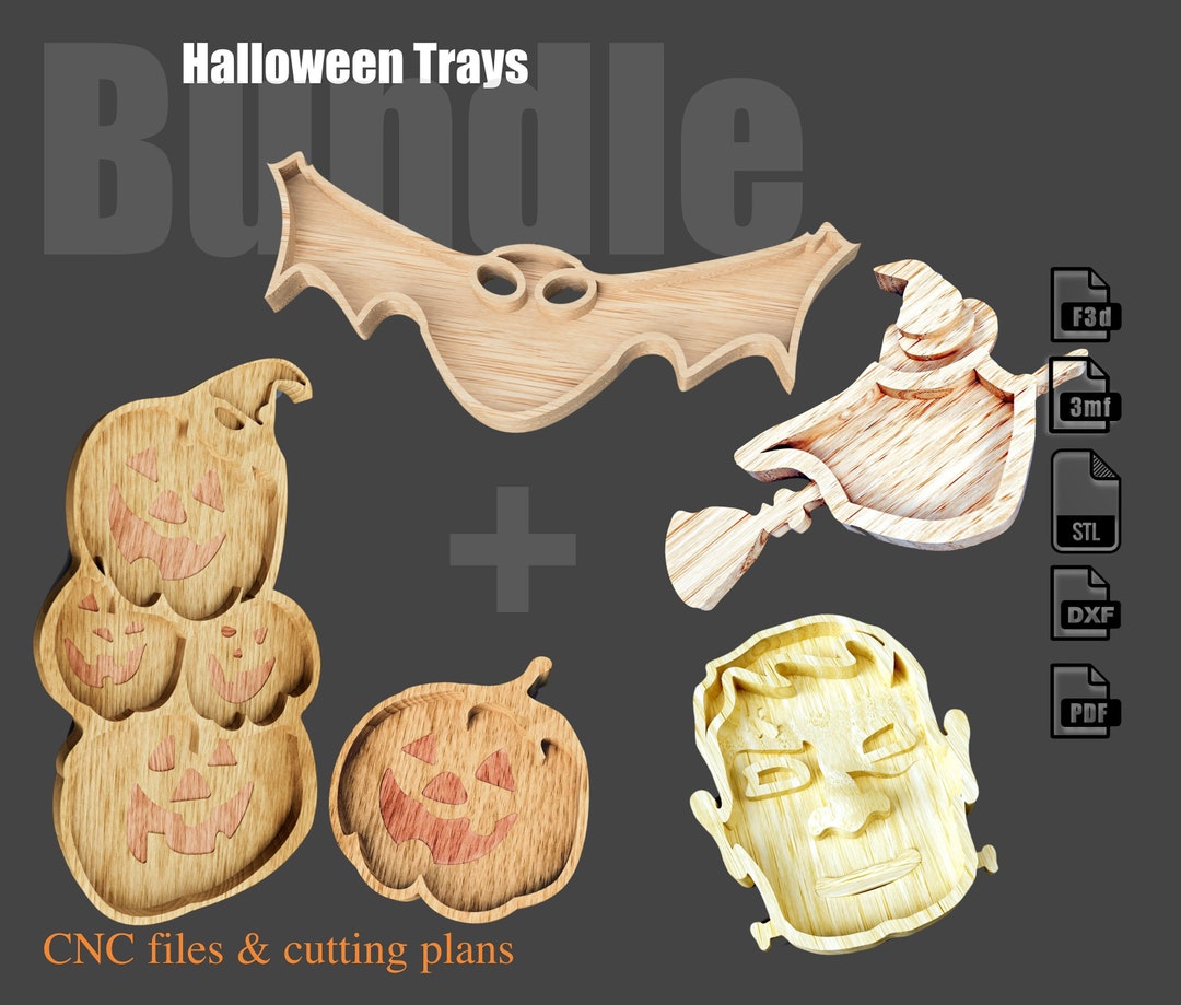 Halloween Trays Bundle CNC Files Files for Wood Routers f3d, Stl,3mf Halloween Trays Bundle CNC Files Files for Wood Routers f3d, Stl,3mf