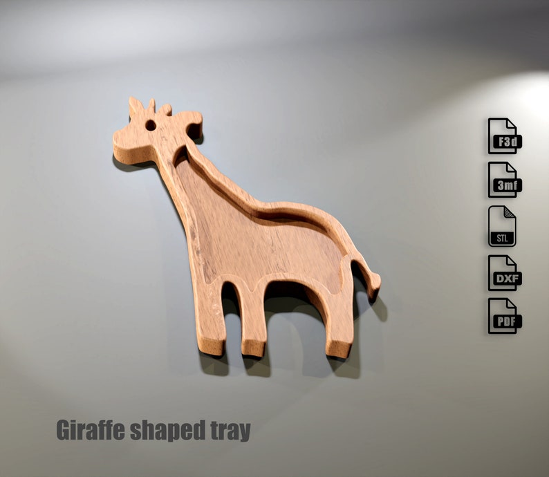 Giraffe shaped Tray- CNC project files for wood routers (f3d, stl,3mf, dxf, pdf) Fusion 360 and STL files by Agilemaking image 1