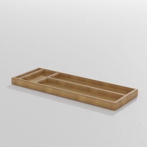 K&ouml;nnte beinhalten: Ein rechteckiges Organizer-Tablett aus Holz mit mehreren F&auml;chern. Das Tablett besteht aus hellbraunem Holz und hat eine glatte Oberfl&auml;che. Die F&auml;cher sind unterschiedlich gro&szlig; und f&uuml;r die Organisation kleiner Gegenst&auml;nde konzipiert.