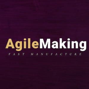May include: The image features the words "AgileMaking" in gold and white, with "FAST MANUFACTURE" below, set against a dark purple textured background. The design is simple and modern, suitable for business or tech-related content.