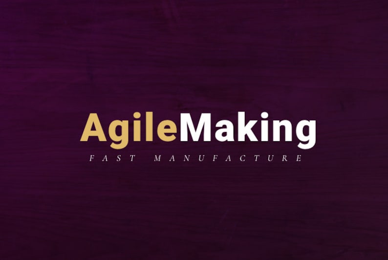 May include: The image features the words "AgileMaking" in gold and white, with "FAST MANUFACTURE" below, set against a dark purple textured background. The design is simple and modern, suitable for business or tech-related content.