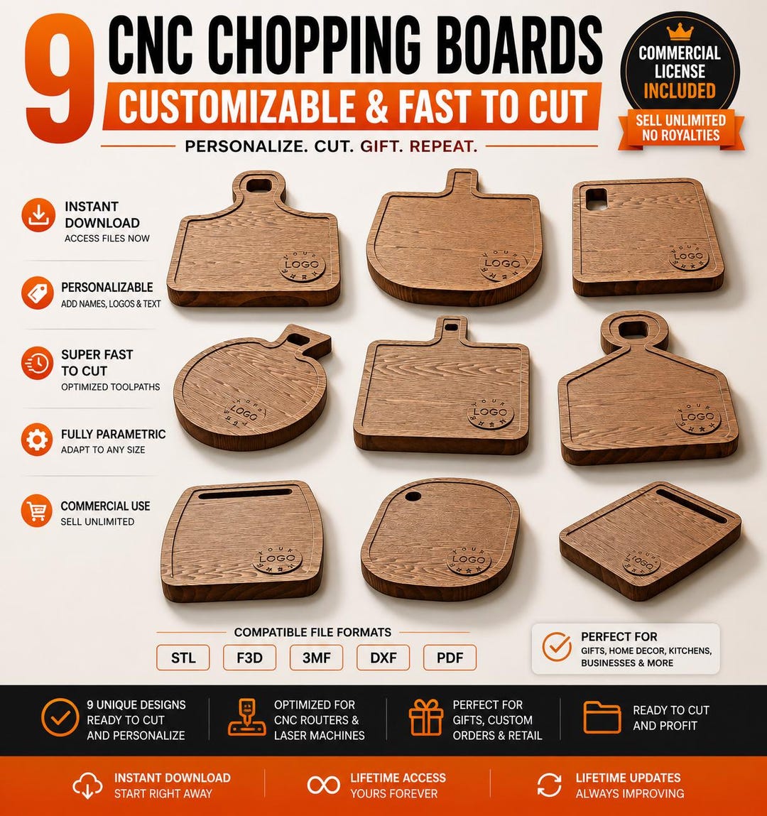 CNC Cutting Board Files – 9 Designs | STL + Fusion 360 CNC Files for ...