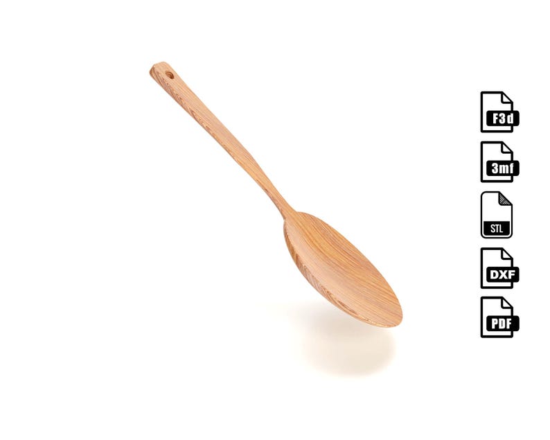 May include: A wooden spoon with a long handle and a rounded bowl. The spoon is made of light-colored wood and has a hole in the handle for hanging. The spoon is angled slightly to the left against a white background.