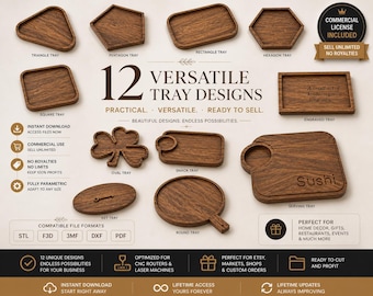 CNC-freesbestanden – 12 houten dienbladontwerpen (digitale download)