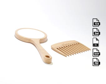 Personaliseerbare handspiegel en CNC-kambestanden: houtfrees, STL, Fusion 360 (digitale download)