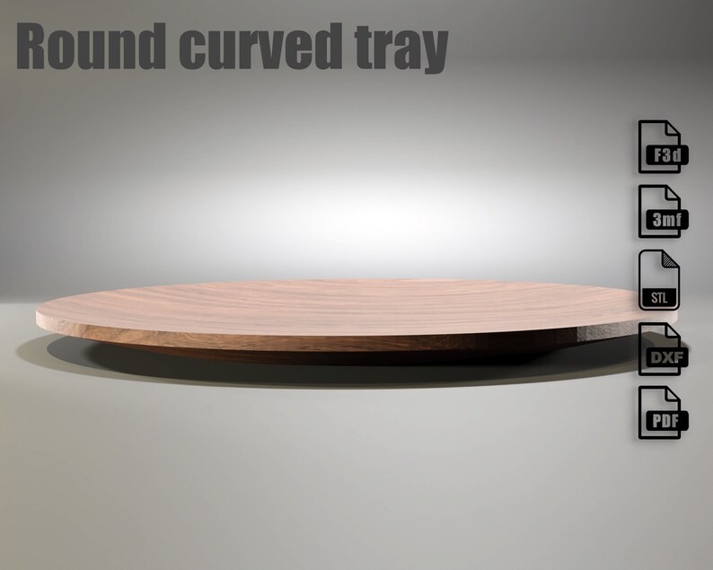 Curved tray for direct download - CNC files for wood routers (Fusion 360 editable, DXF Vector, stl file, pdf plans) image 2