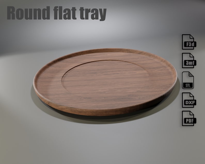 May include: A round wooden tray with a natural wood finish. The tray is flat and has a slightly raised edge.