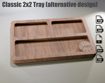 Classic 2x2 Tray - CNC files for wood routers (f3d, 3mf, stl, dxf, pdf) Parametric Fusion 360 file included.