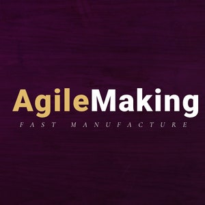 May include: The image features the words "AgileMaking" in gold and white, with "FAST MANUFACTURE" below, set against a dark purple textured background. The design is simple and modern, suitable for business or tech-related content.